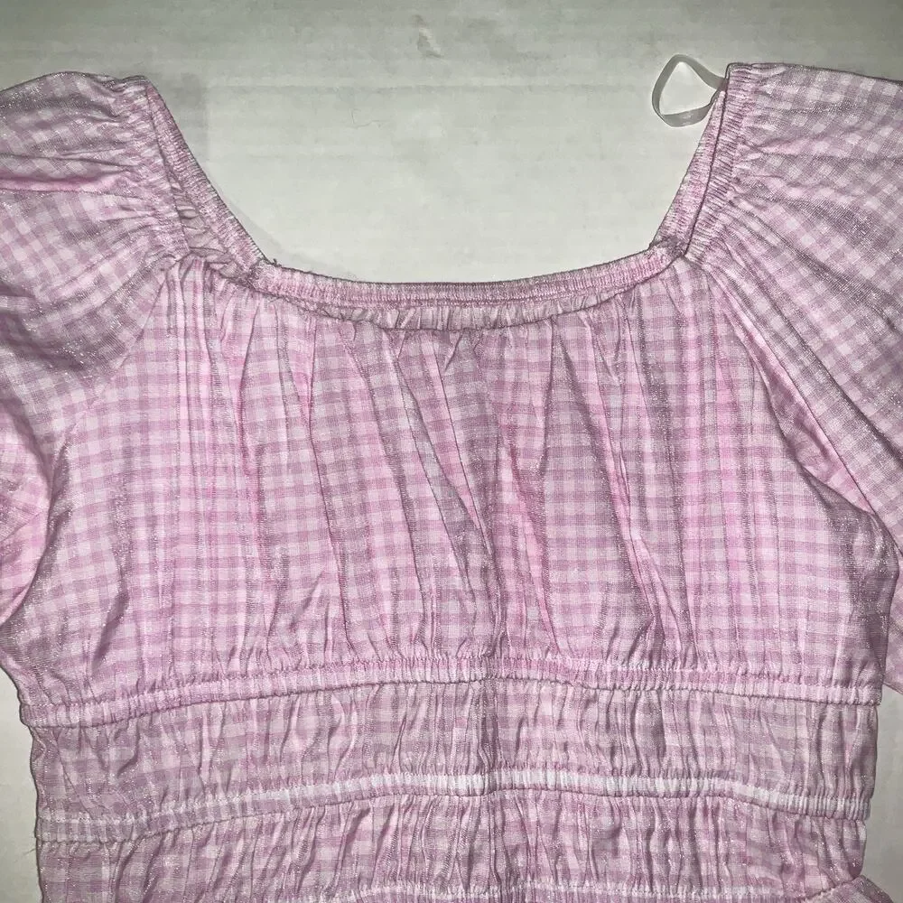 Art Class Girls M Top‎ Plaid Smocking Lightweight Ruched Waist Girly Casual